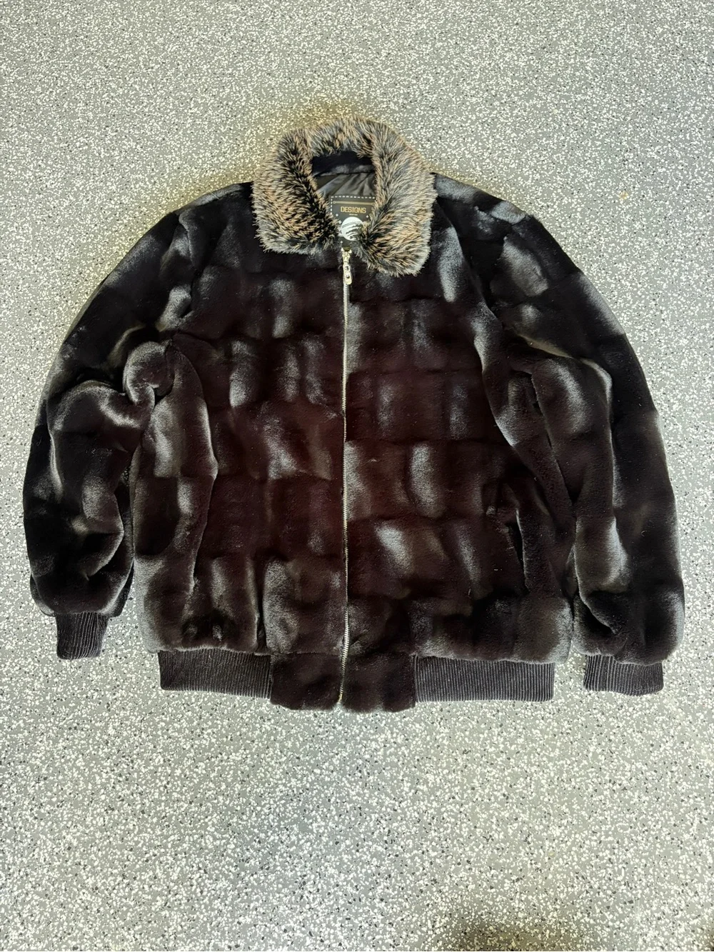 Mens Black Faux Fur Bomber Jacket with Contrast Collar